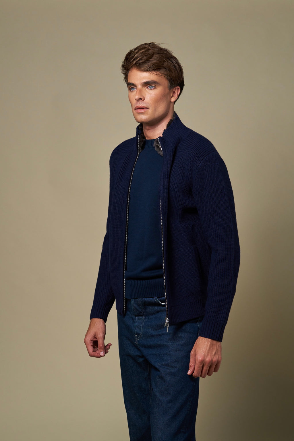 Genuine Fur Collar Blouson | Navy