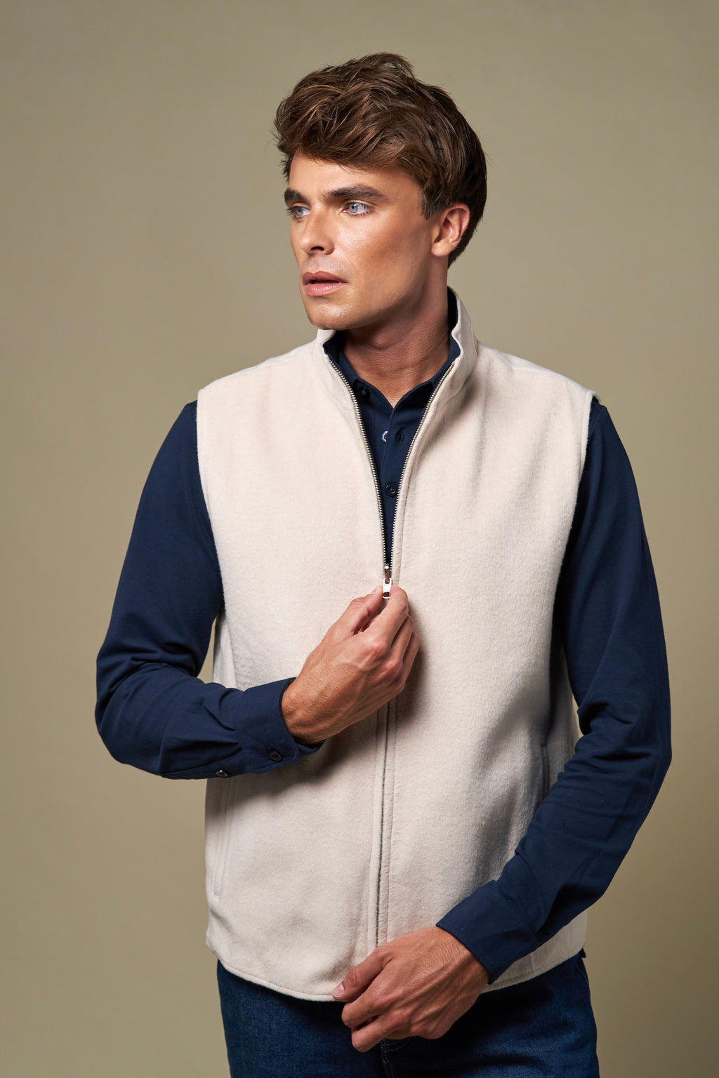 Reversible Wool Gilet | Beige/Navy