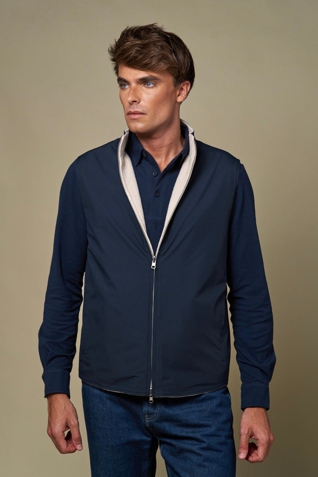 Reversible Wool Gilet | Beige/Navy