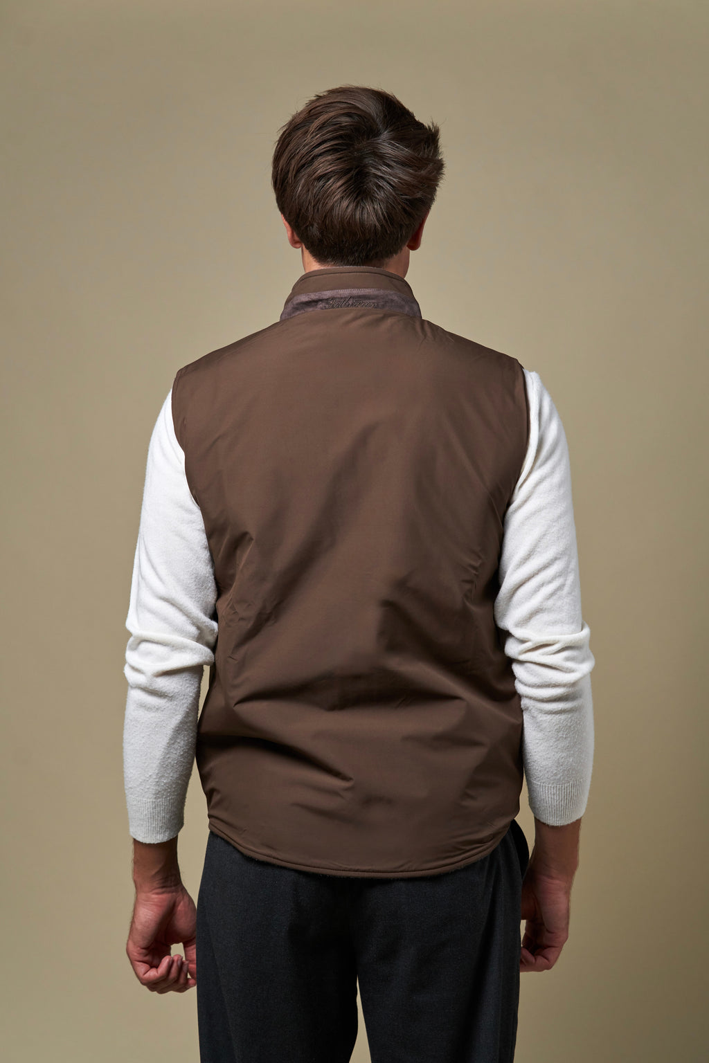 Reversible Wool Gilet | Taupe/Brown