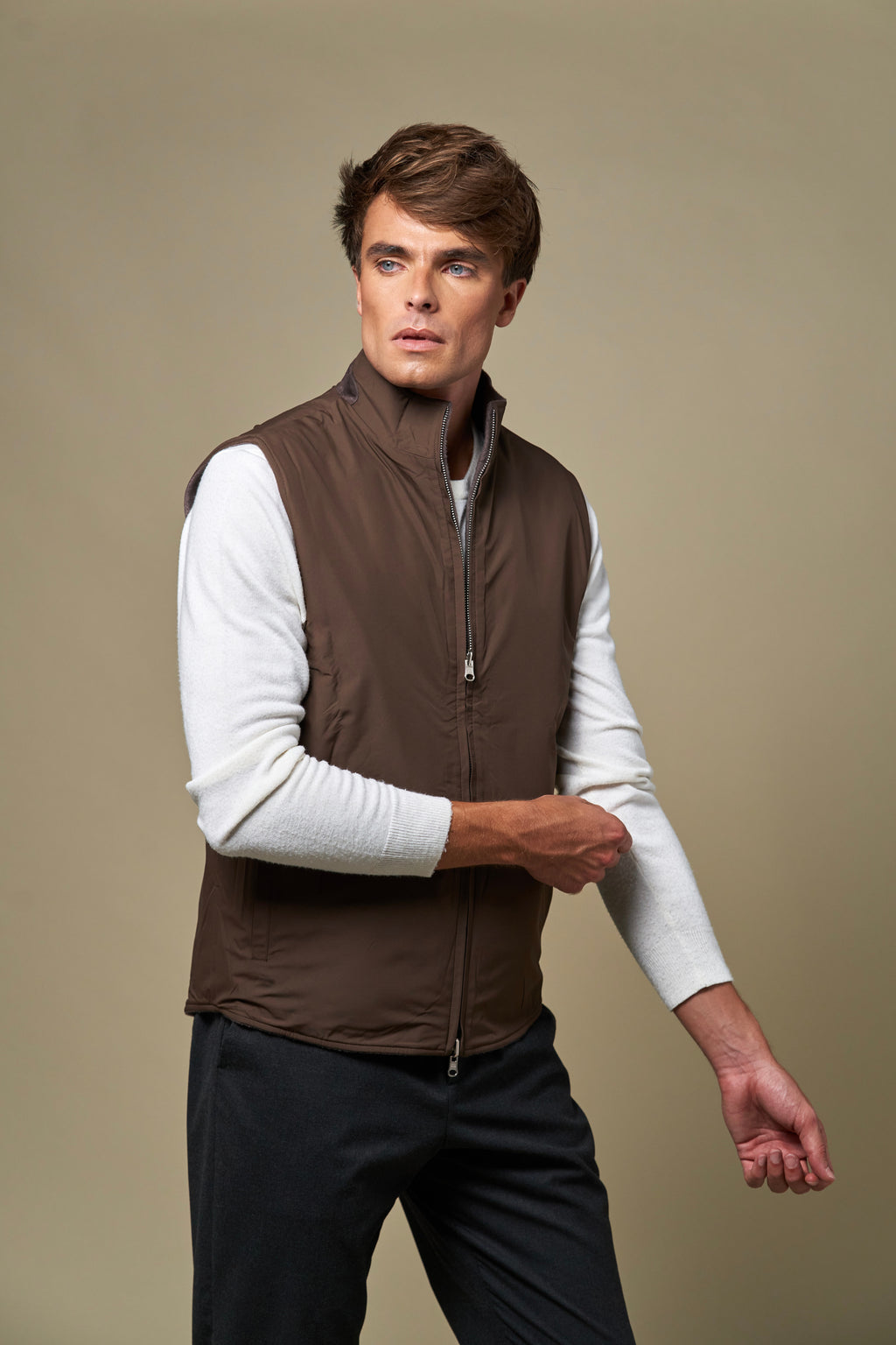 Reversible Wool Gilet | Taupe/Brown