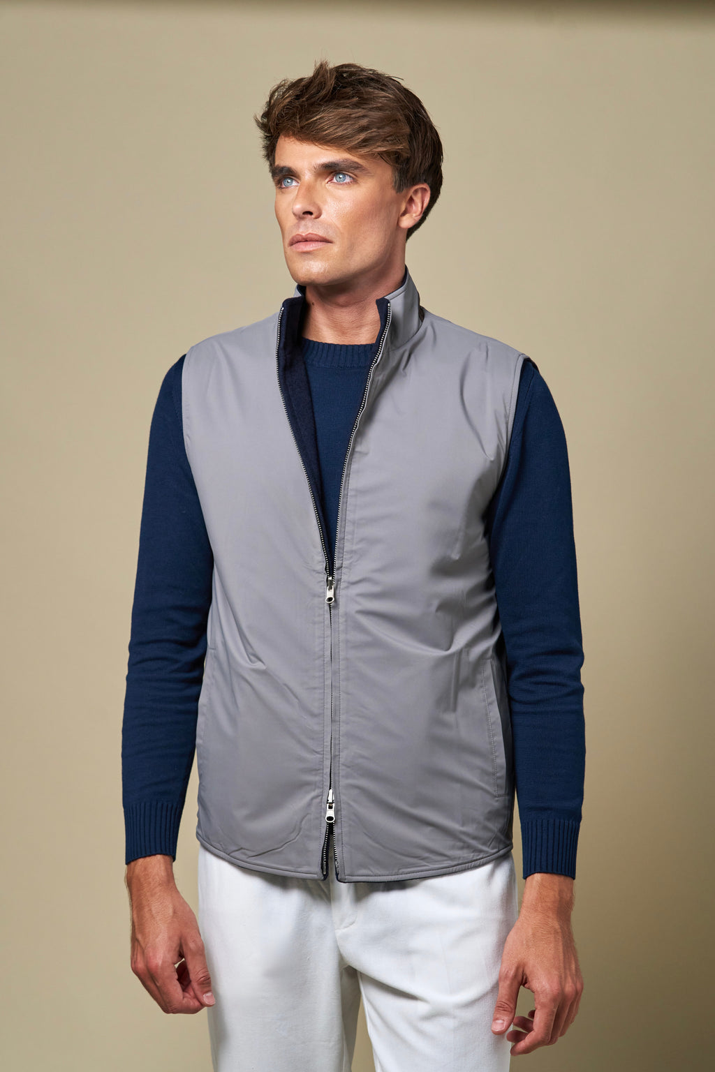Reversible Wool Gilet | Navy/Grey