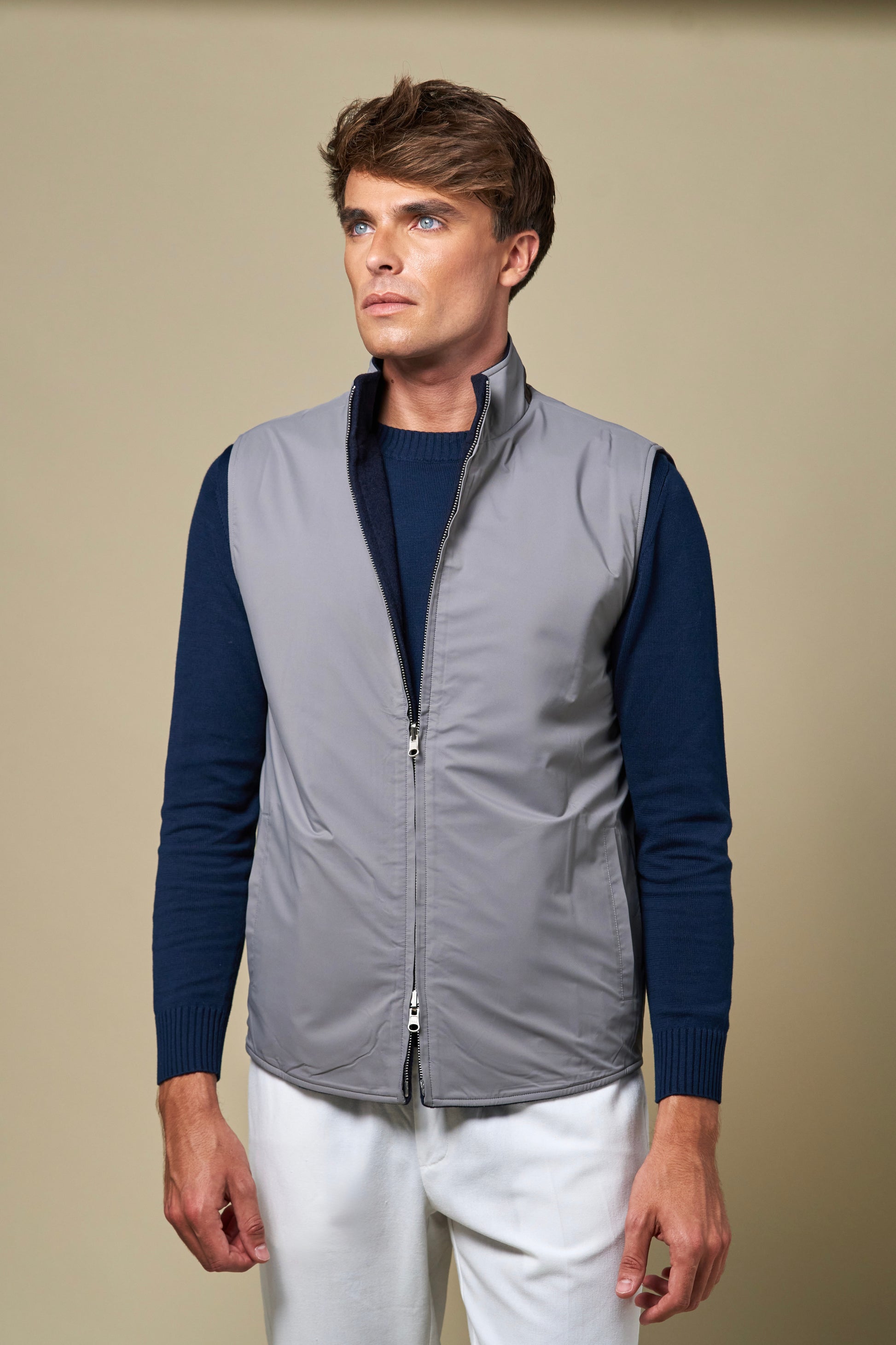 Reversible Wool Gilet | Navy/Grey