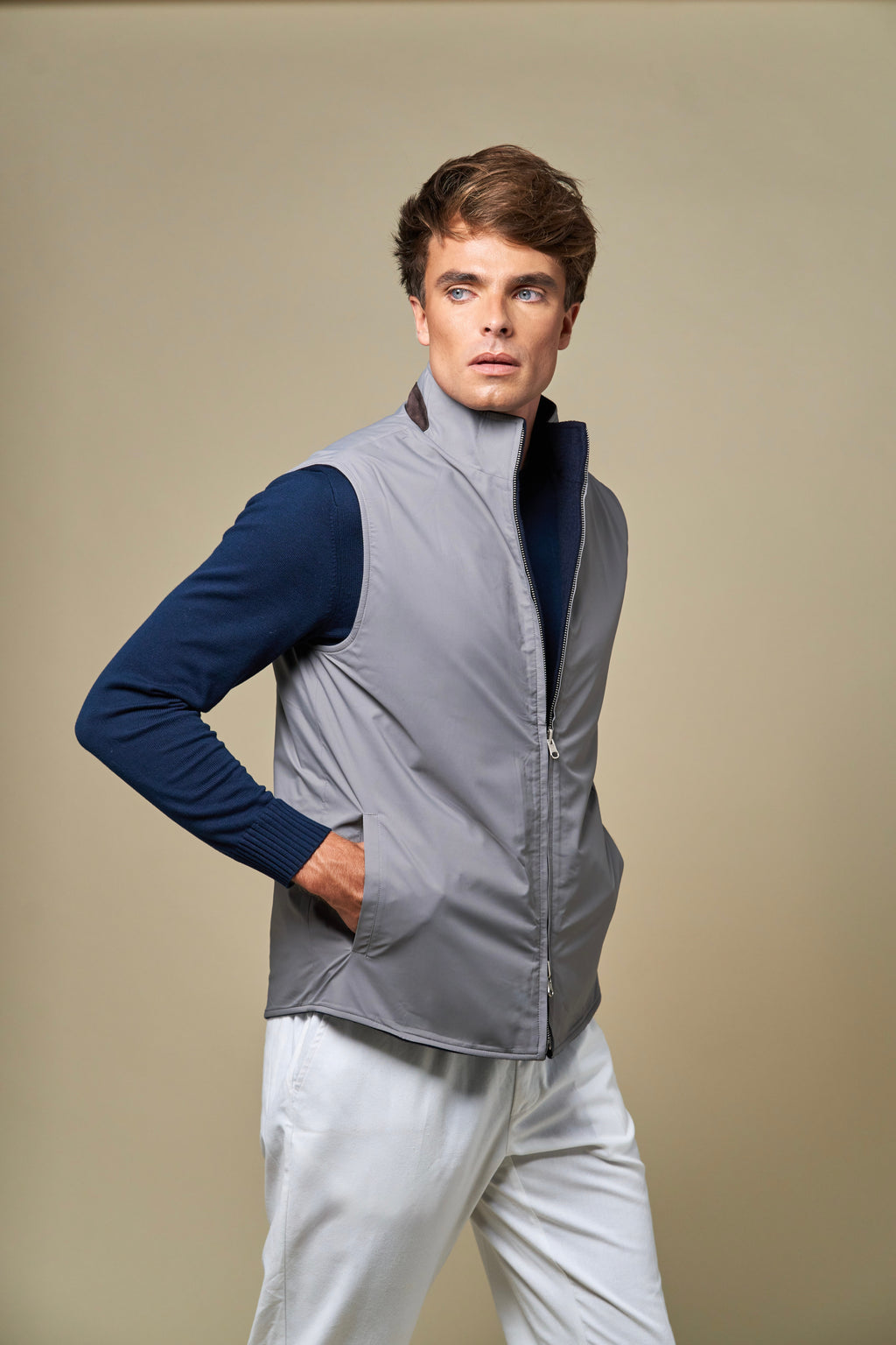 Reversible Wool Gilet | Navy/Grey