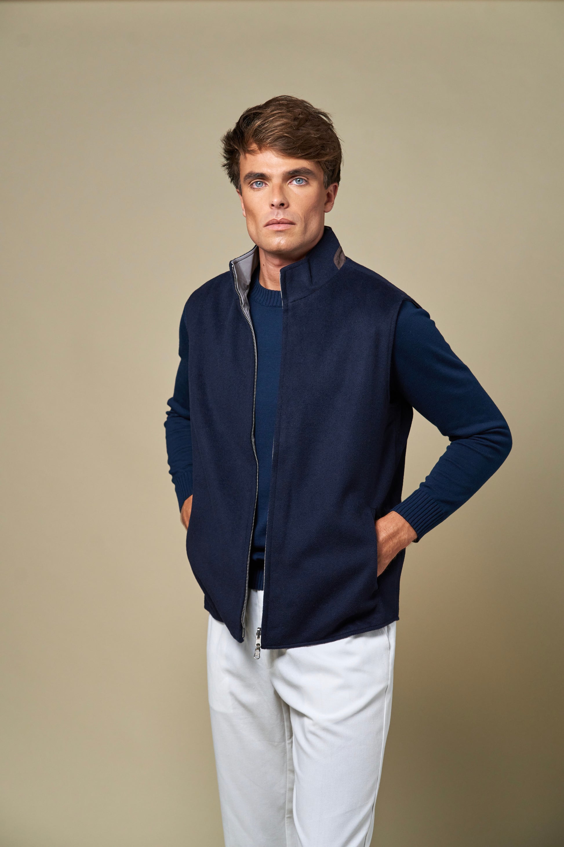 Reversible Wool Gilet | Navy/Grey