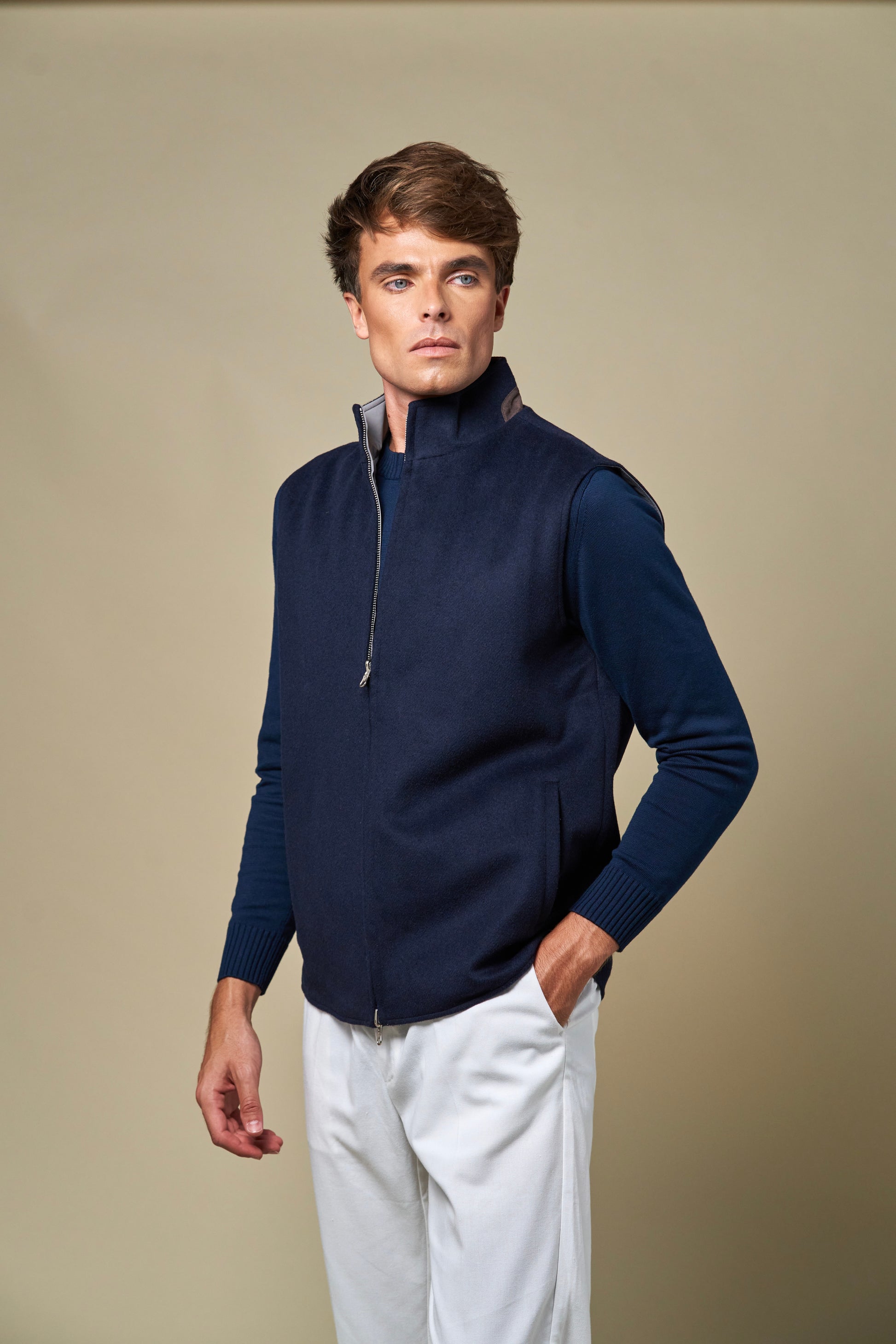 Reversible Wool Gilet | Navy/Grey