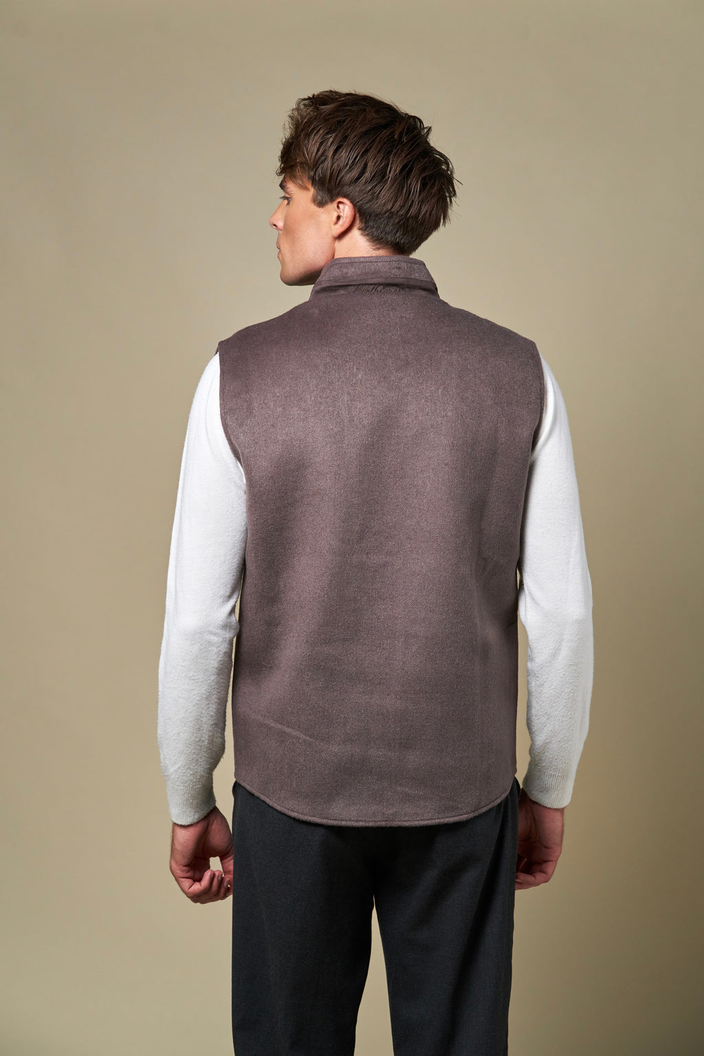 Reversible Wool Gilet | Taupe/Brown
