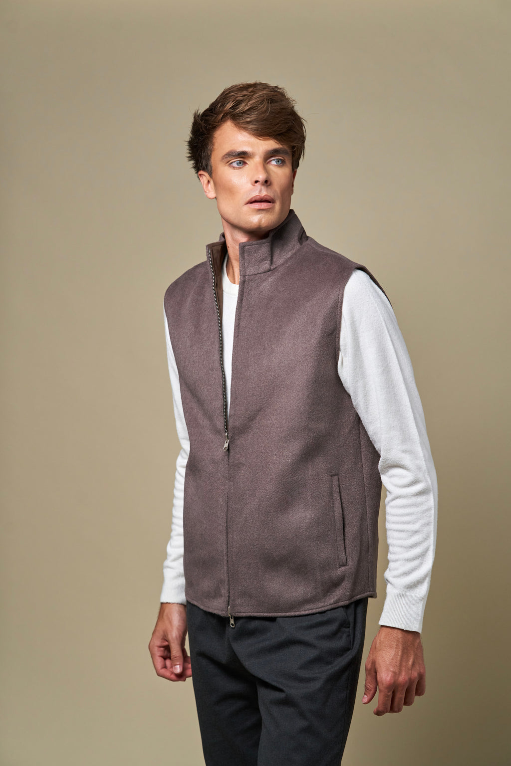Reversible Wool Gilet | Taupe/Brown