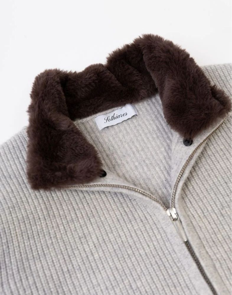 Grey Fur Lined Wool Cardigan – Sothiares
